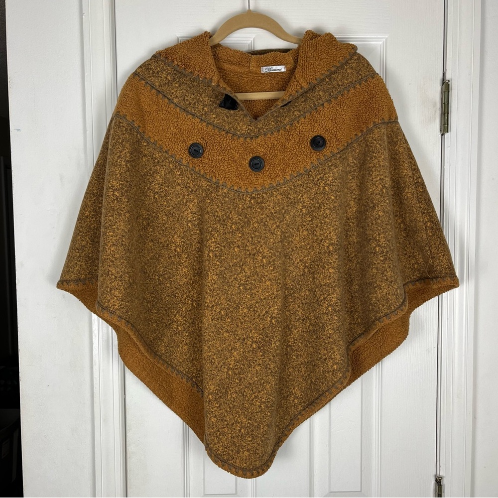 Montserrat Fleece Blanket Style Poncho Sweater One Size Mexican Boho Western